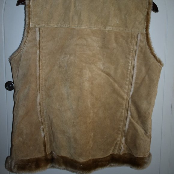 D' Carlo Leather Vest M Faux Fur Zip Closure Tan Pockets - Picture 9 of 12
